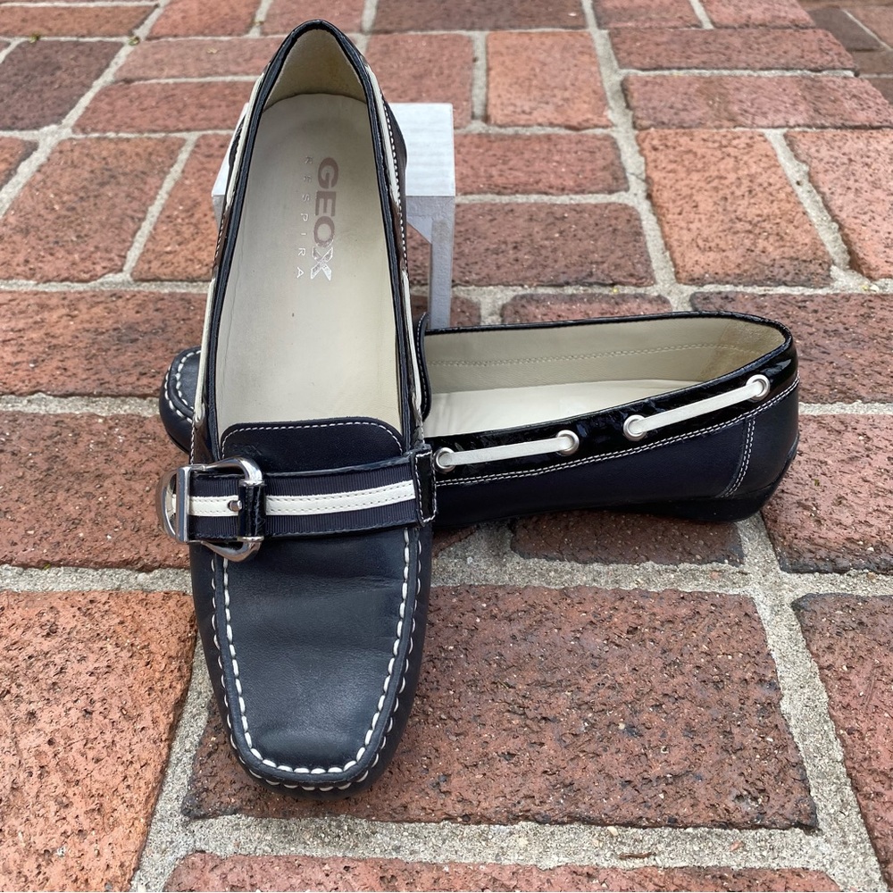 Geox size 8.5 fits like an 8 navy with white slip on shoes “respira”